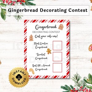 Christmas Party Gingerbread Decorating Contest Gingerbread Voting Cards Holiday Party Game for Kids and Adults INSTANT DOWNLOAD