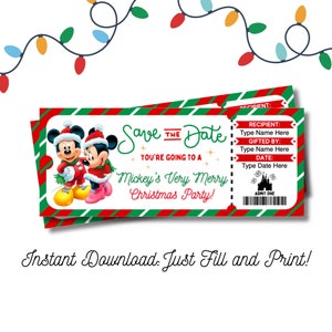 Editable Mickey&#39;s Very Merry Christmas Party Surprise Ticket INSTANT DOWNLOAD Editable and Printable Digital File Fillable PDF