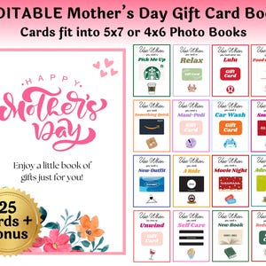 Bearbeitbares Muttertagsgeschenkkartenbuch für Mama Geschenkkartenhalter Last-Minute-Geschenk Anpassbar in Canva | Sofort herunterladen, bearbeiten und drucken