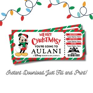 Billet surprise de Noël Mickey Aulani pour découvrir le cadeau de Noël pour enfants Fichier numérique modifiable et imprimable PDF à remplir