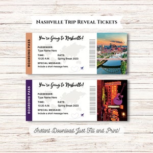 Editable Nashville Trip Surprise Ticket Gift for Her Gift for Him INSTANT DOWNLOAD Editable and Printable Digital File Fillable PDF