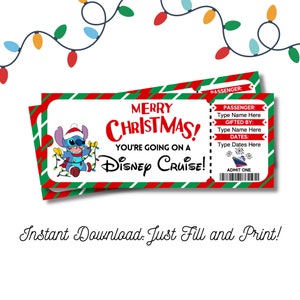 Stitch Cruise Ticket Christmas Surprise Trip Editable and Printable Digital File Fillable PDF