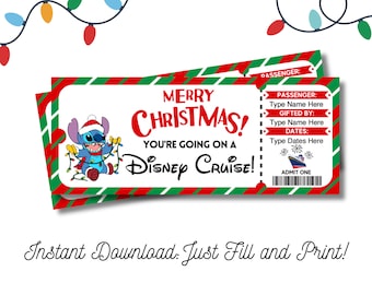 Stitch Cruise Ticket Christmas Surprise Trip Editable and Printable Digital File Fillable PDF