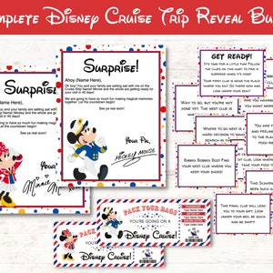 Paquete de viaje en crucero de Mickey, búsqueda del tesoro, entradas, cartas de Mickey y Minnie, descarga digital en PDF personalizable e imprimible.
