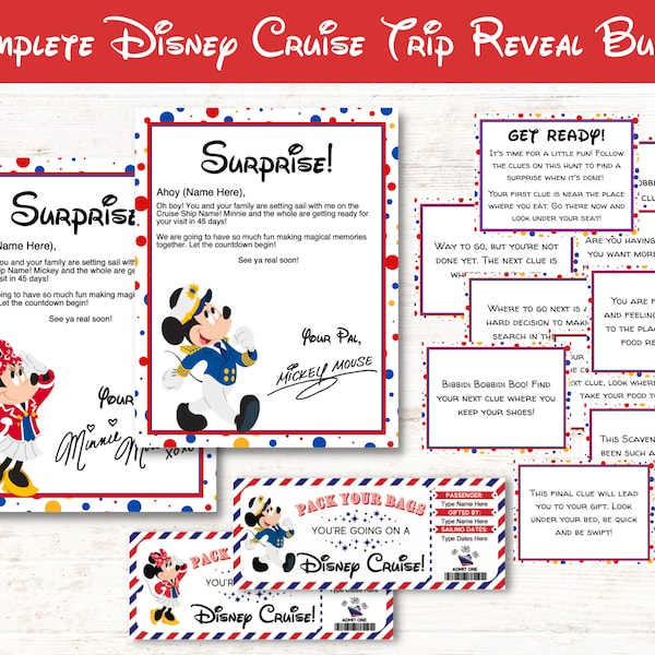 Mickey Cruise Trip Reveal Bundle, Scavenger Hunt, Tickets, Letters from Mickey and Minnie, Customize and Print PDF digital download