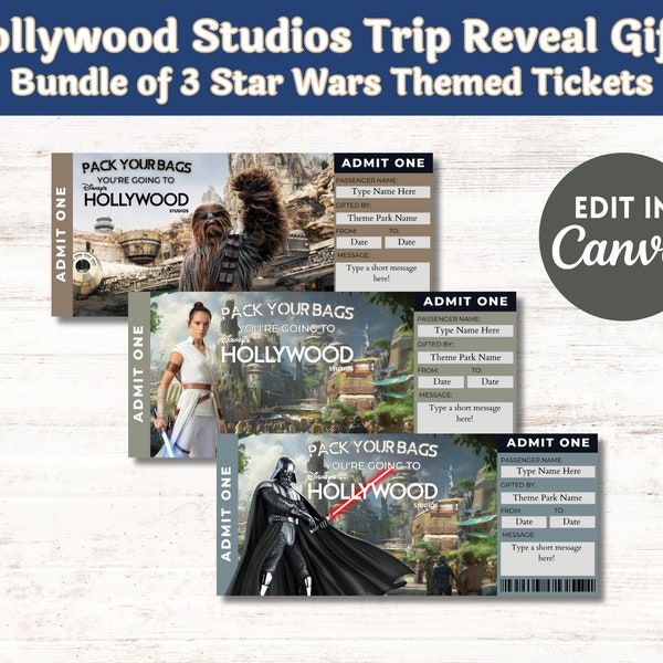 Editable Hollywood Studios Surprise Ticket INSTANT DOWNLOAD Galaxy's Edge Tickets Gift for Kids Editable and Printable Digital File Fillable