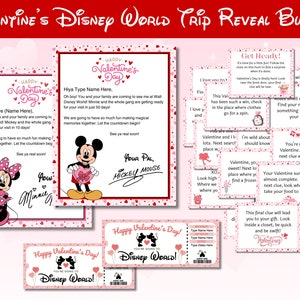 Florida Theme Park Trip Reveal Bundle Valentines Gift Tickets Scavenger Hunt Letters from Mickey and Minnie, Customize & Print PDF download