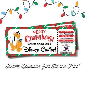 Pluto Cruise Ticket Christmas Surprise Trip Editable and Printable Digital File Fillable PDF