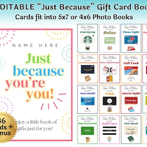 Bearbeitbar Nur weil Geschenkkartenbuch Last-Minute-Geschenk Kind Teenager oder Erwachsener Kartenhalter Anpassen in Canva | Sofortiger Download, Bearbeitung und Druck
