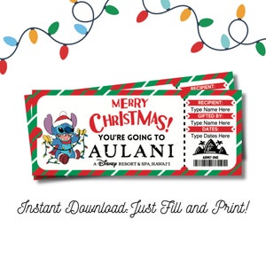 Aulani Christmas Surprise Ticket Stitch Ticket Trip Reveal Fichier numérique modifiable et imprimable PDF à remplir