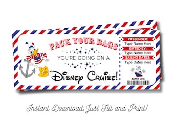 Donald Cruise Ticket Surprise Trip Reveal Gift for Kids Editable and Printable Digital File Fillable PDF and Canva Template