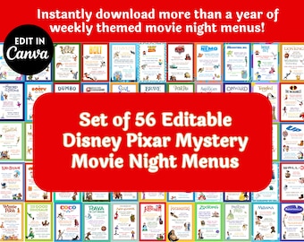 56 Dinner and a Movie Night Menus | Mystery Movie Night Ideas for Family Movie Nights | Family Friendly Menus CUSTOMIZABLE Movie Night Menus