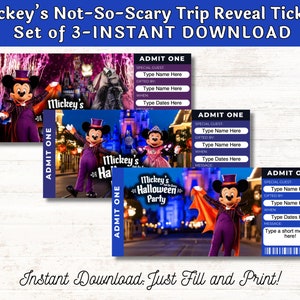 Bearbeitbares WDW Trip Mickey&#39;s Not So Scary Halloween-Party-Überraschungsticket-Set mit 3 Trip Reveal-Tickets SOFORT-DOWNLOAD Geschenk für Kinder