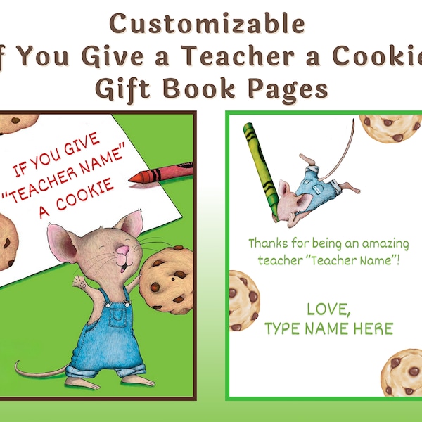 Modifiable si vous offrez un cookie à un enseignant, livre cadeau mignon cadeau pour les enseignants personnalisable en toile | Téléchargez, modifiez et imprimez instantanément