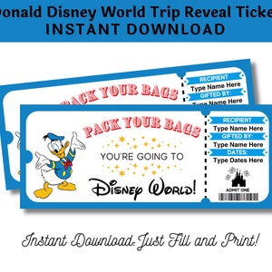 Editable Florida Theme Park Donald Surprise Ticket Gift for Kids INSTANT DOWNLOAD Surprise Trip Instant Download Digital File Fillable PDF
