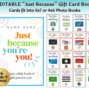 Carte cadeau modifiable Just Because Cadeau de dernière minute Titulaire de la carte pour enfant, adolescent ou adulte à personnaliser sur Toile | Téléchargement instantané, édition et impression