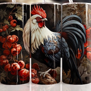 Beautiful Rooster Tumbler, Personalized Tumbler, 20 oz tumbler, SS Tumbler, Skinny Tumbler, Farmhouse Tumbler, Chicken Tumbler
