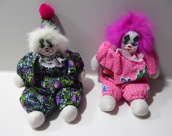 Vtg 80s Hand Made & Painted Q-Tee Clown Doll Orange Hair