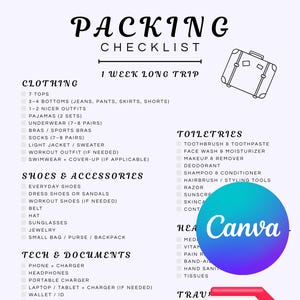 Week Packing Planner Week Long Packing Checklist - Etsy