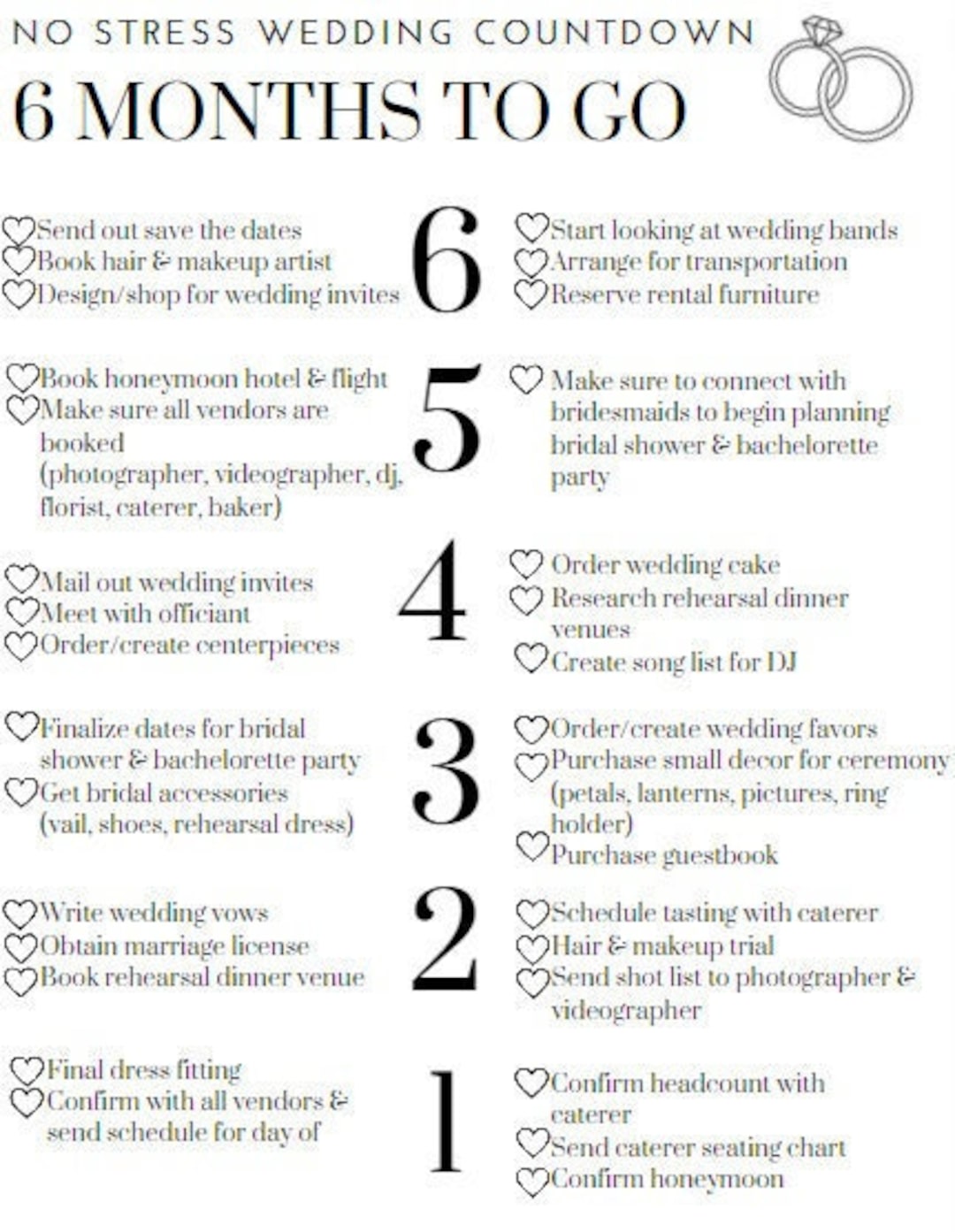 Wedding Checklist 6 Months To Go Etsy 