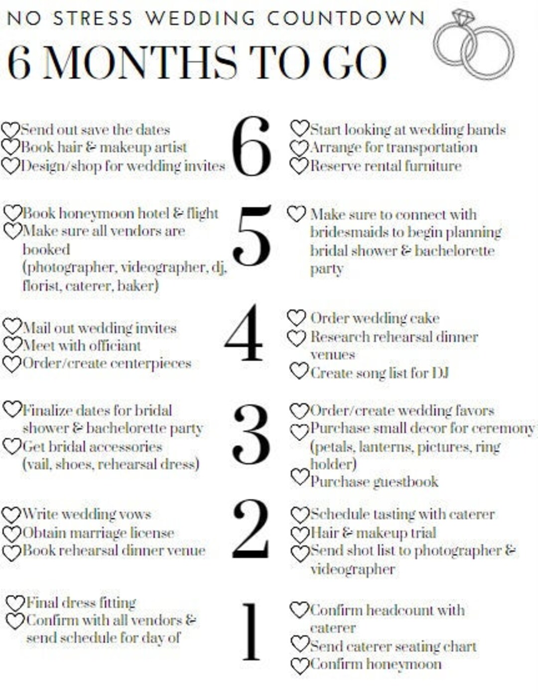 Wedding Checklist 6 Months To Go Etsy