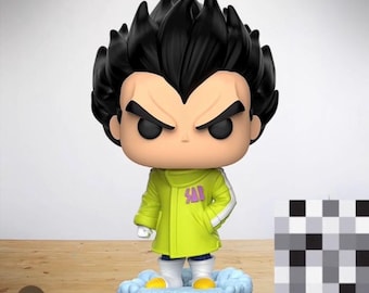 May include: A black-haired anime character with a green jacket and white accents. The character is standing on a blue cloud base with a yellow outline. The character has a serious expression and is wearing white boots.