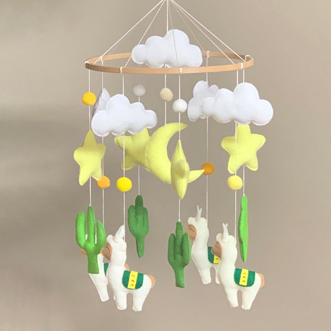 Llama Baby Mobile . Crib Toy Felt Mobile Cactus. Newborn Nursery Mobile