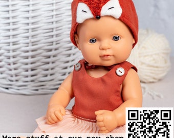 Minikane doll clothes, Paola Reina Gordi 34 cm outfit, Miniland doll clothes 13 inch -  Fox hat and dress