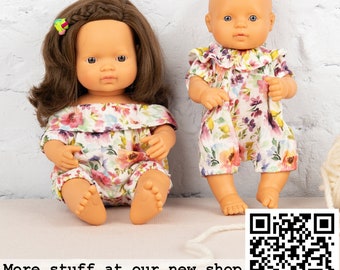 Miniland Doll clothes, 13 inch doll clothes, romper for Miniland, floral romper, Miniland doll romper, 34 cm doll clothes