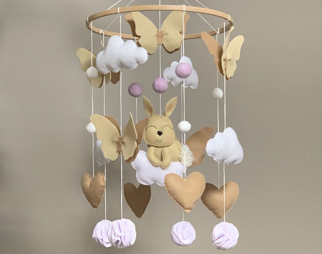 Baby Mobile Sleeping Bunny. Crib Toy Felt Mobile. Crib Mobile Beige Heart. Nursery Mobile. Etsy