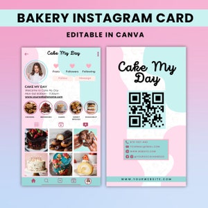 Bäckerei Instagram Visitenkarte, QR Code Karte, IG Visitenkarte, Kuchenbäckerei Visitenkarte, Instagram Karten, Canva Template