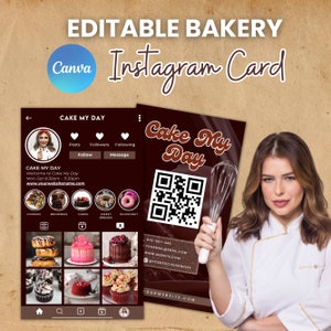 Bakery Instagram Business Card, QR Code Card, IG Business Card, Cake Bakery Business Card, Instagram Cards, Canva Template
