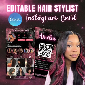 2024 Instagram Visitenkarte für Friseure, IG Visitenkarte, DIY Canva Visitenkarte Template Design, QR Code Visitenkarte