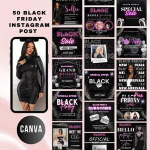 40 Black Friday Instagram Template Bundle, Black Friday Flyer, Gold & Black, Customizable Canva Template For Beauty, Lash Tech, Hair, Nails