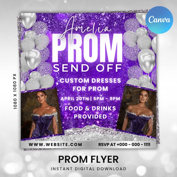 Prom Dress Flyer, Prom Send Off Flyer, Prom Flyer, Prom Send Off Invitation, Prom Fashion Flyer, Prom Party Celebration Flyer Canva