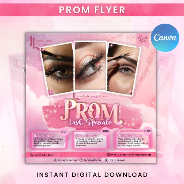 Prom Lash Flyer, Lash Special Flyer, Prom Flyer, Prom Makeup Flyer, DIY Prom Queen Flyer, Prom Season Flyer, Canva Template Instant Download