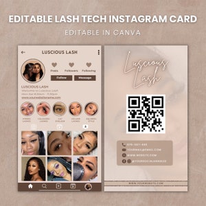 2024 Instagram Lash Business Cards, IG Lash Tech Business Card, DIY Editable Business Card Template, QR Code Business Card, Canva Editable