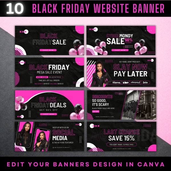 Black Friday Web Banner, Shopify Banner, Black Friday Business Banner, Website Banner, Pre-made Website Design, Web Banner Canva Template