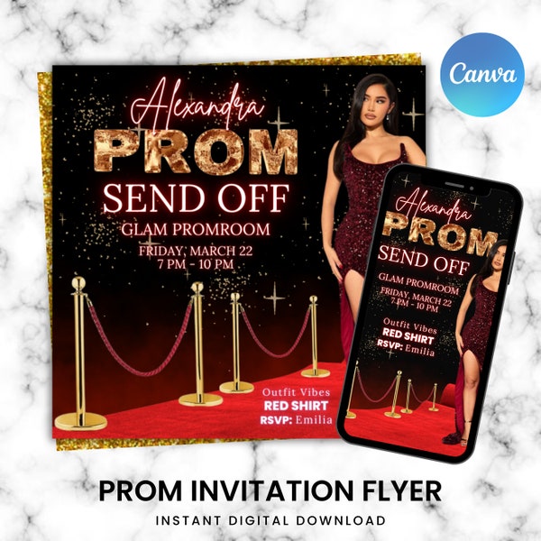 Prom Animated Invitation, Prom Send Off Invitation, Prom Video Invitation, Prom Party Invite, Glam Invite, Prom sendoff Video Canva Editable