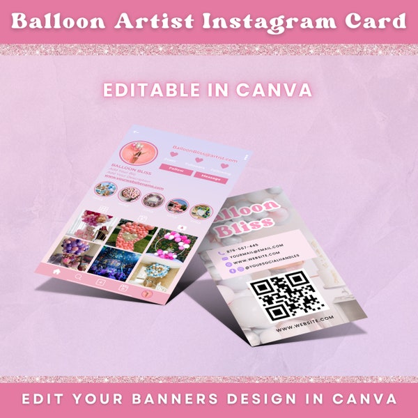 Tarjeta de visita de Instagram 2024, tarjeta de visita IG, tarjeta de visita de artista de globos, tarjeta de visita con código QR, plantilla de tarjeta de visita de Instagram