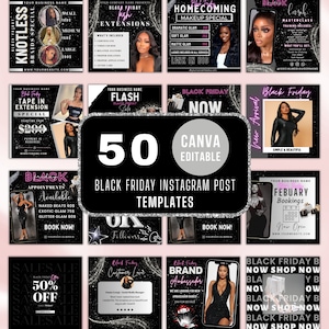 40 Black Friday Instagram Template Bundle, Black Friday Flyer, Gold & Black, Customizable Canva Template For Beauty, Lash Tech, Hair, Nails