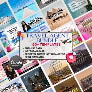 Social-mediabundel reisbureau, reissjablonen, Instagram-reels voor reizen, Instagram-postsjablonen voor reizen, IG-visitekaartjes voor reizen