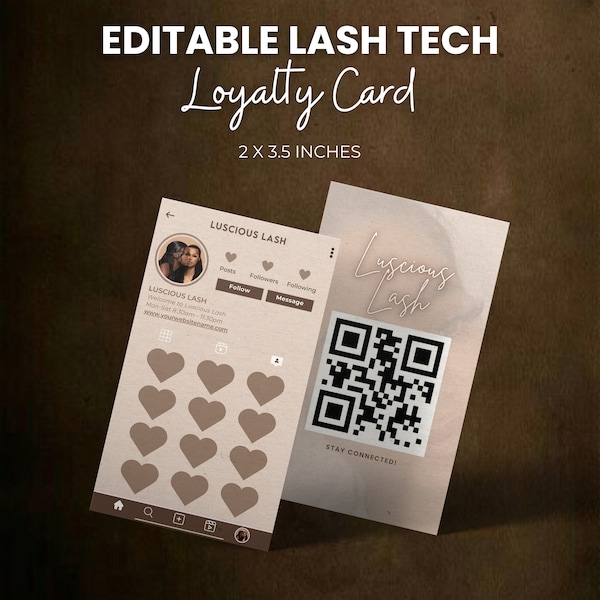 Loyalty Business Card, Loyalty Cards For Lash, Customer Reward Card, Lash VIP Loyalty Cards, Salon Business Card Template, Instant Download