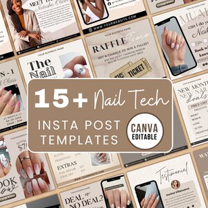 15 Nail Tech Instagram Templates, Nail Artist Instagram Post, Manicure Beauty Templates, Aesthetic Instagram Branding, Canva Template