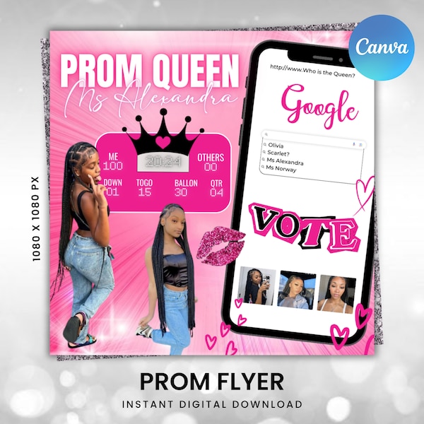 Vote For Prom Queen Flyer, Prom Send Off Flyer, Prom Invitation Flyer, Prom Flyer, Graduation Flyer, Prom Queen Flyer, Canva Template
