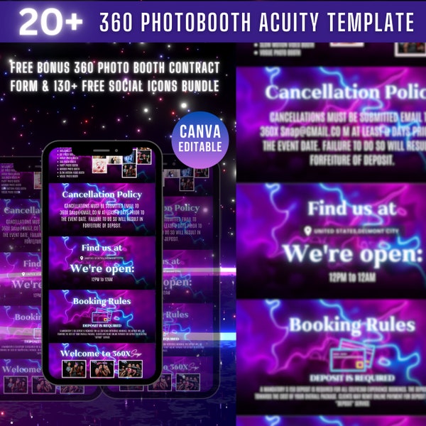 Acuity Scheduling Template, 360 Photobooth Acuity Scheduling Template, 360 photobooth Branding, 360 photobooth Website, Canva template
