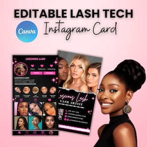 2024 Instagram Lash Business Cards, IG Lash Tech Business Card, DIY Editable Business Card Template, QR Code Business Card, Canva Editable