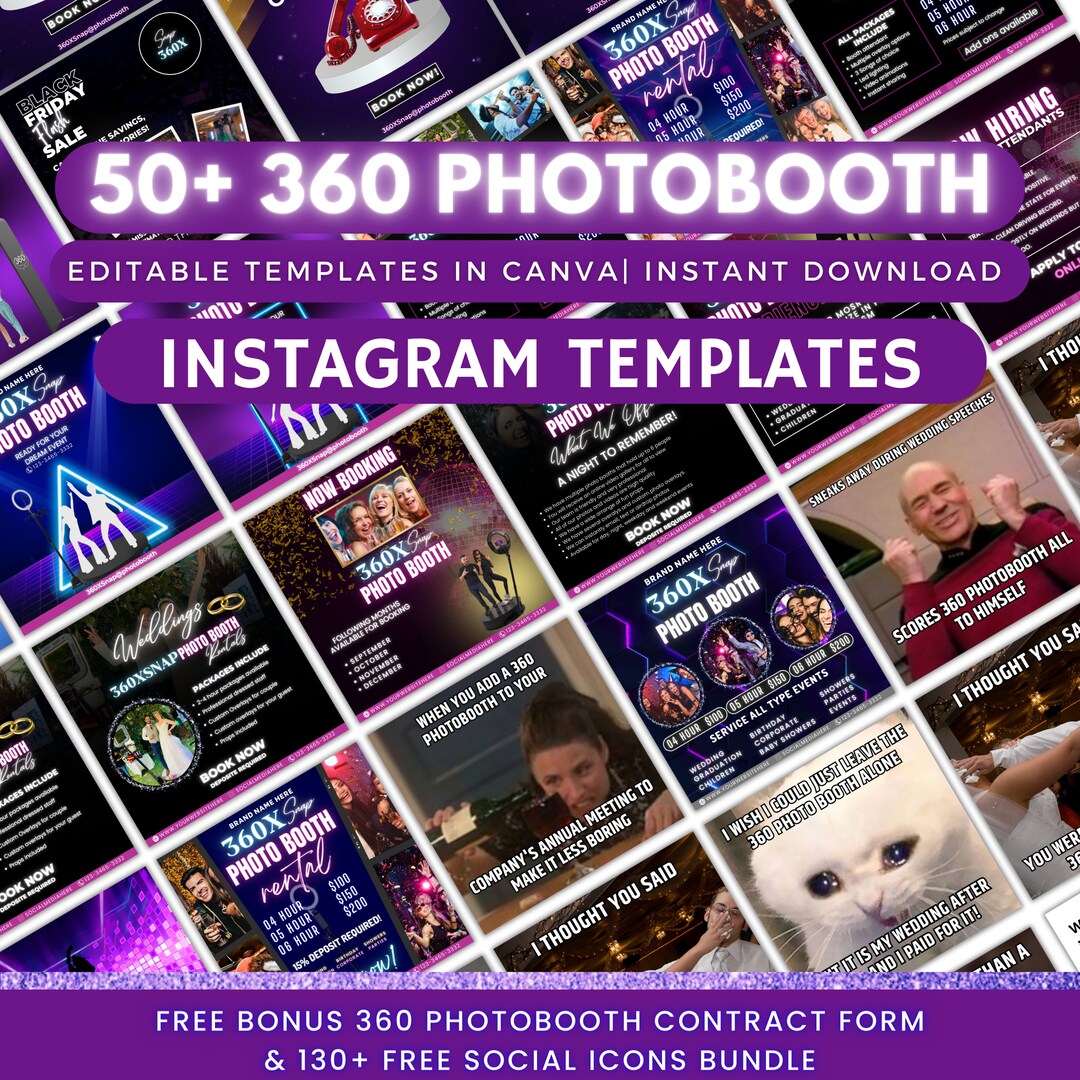 360 Photo Booth Instagram Template, 50 Photo Booth Templates, 360 Booth