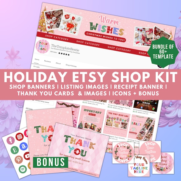 Christmas Etsy Shop Kit, Christmas Etsy Branding Kit, Christmas Etsy Banner Kit, Holiday Etsy Shop Bundle, Etsy Shop Templates Canva