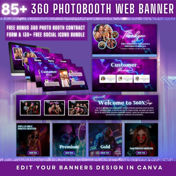 360 Photobooth Website Banner, Shopify Banner, 360 Photobooth Template, DIY Website Banner,Pre-made Website Design,Web Banner Canva Template